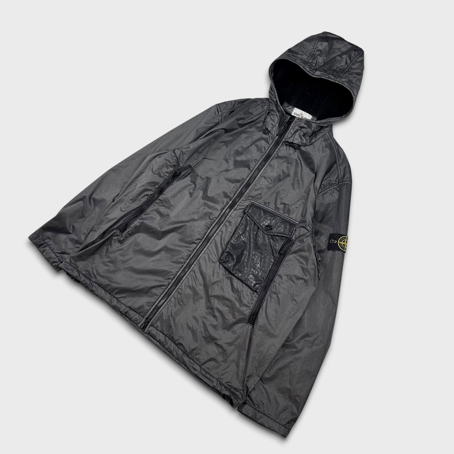 Stone Island Charcoal / Black Lamy Velour Hooded Jacket 3XL