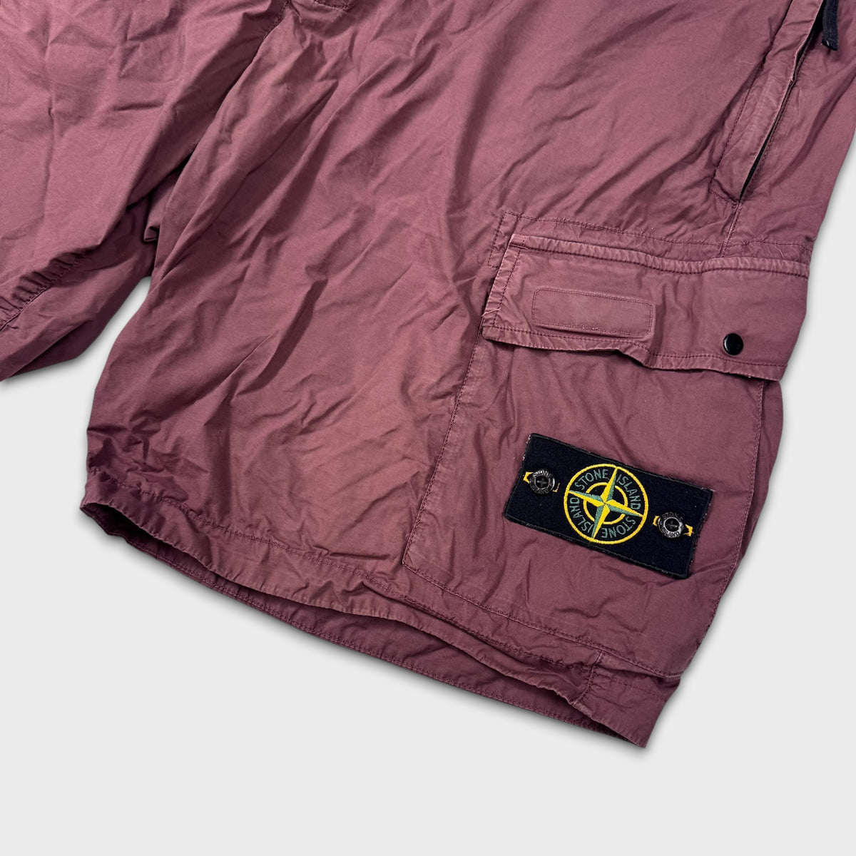 Stone Island Burgundy Tela Cargo Shorts W40