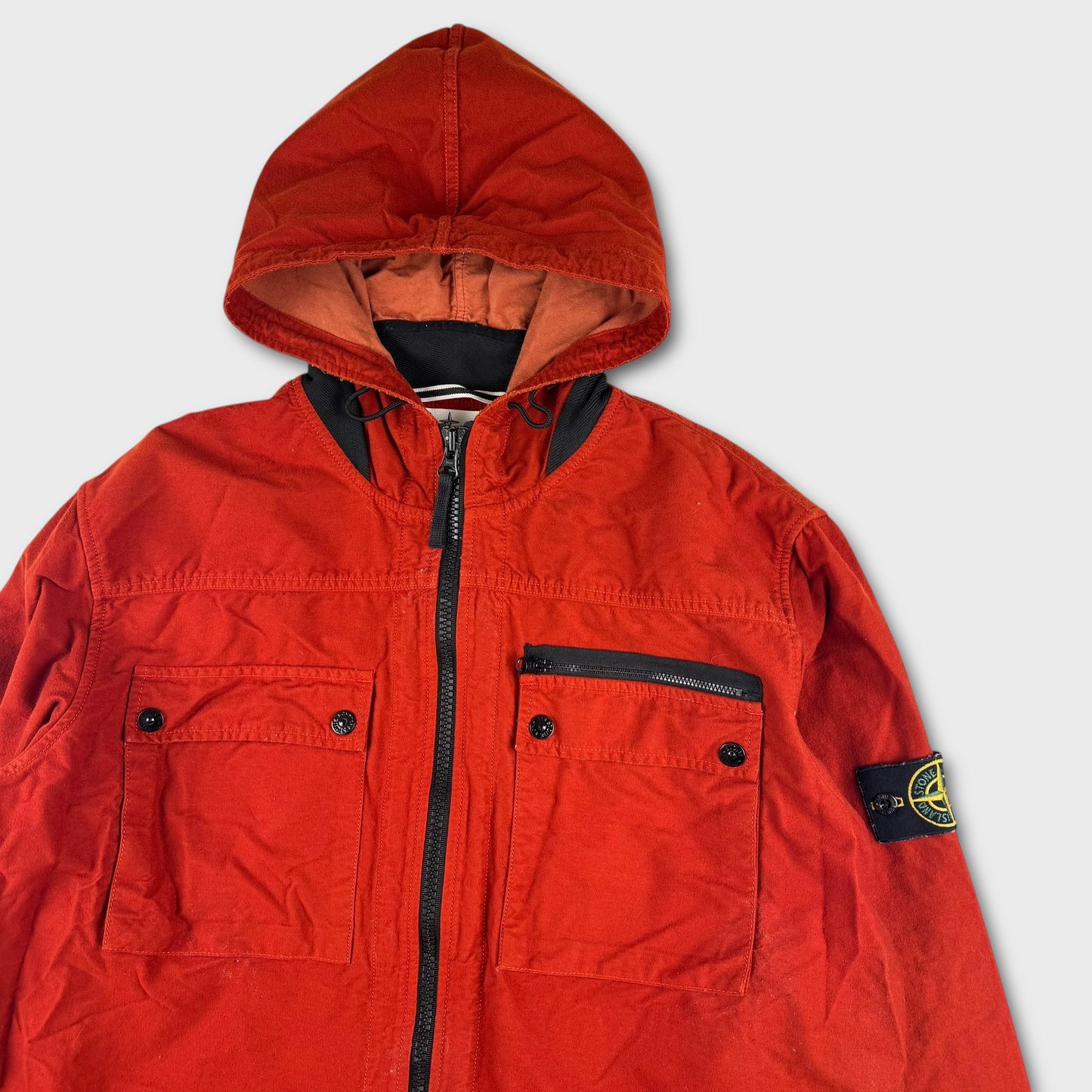 Stone Island Red Full Zip Soft Touch Hooded Overshirt Jacket XXL