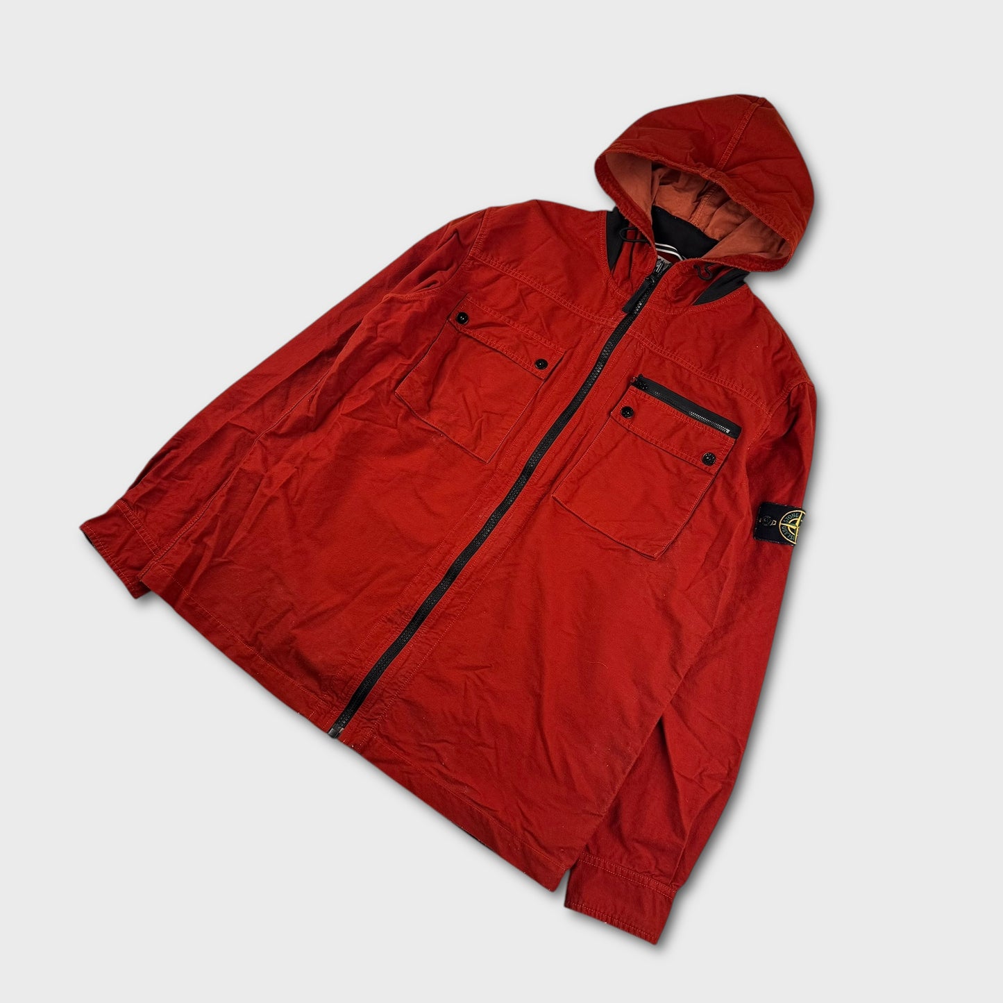 Stone Island Red Full Zip Soft Touch Hooded Overshirt Jacket XXL