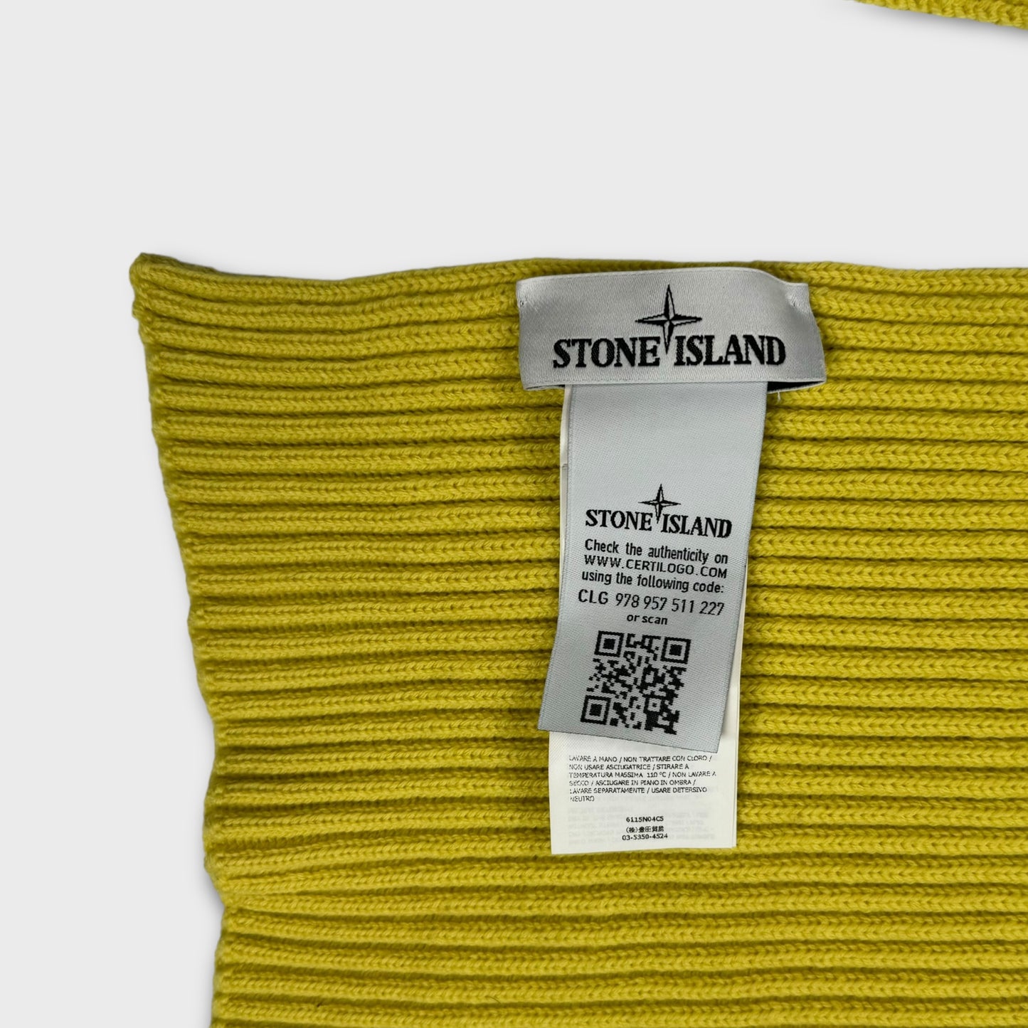 Stone Island Yellow Ribbed Knit Scarf OS