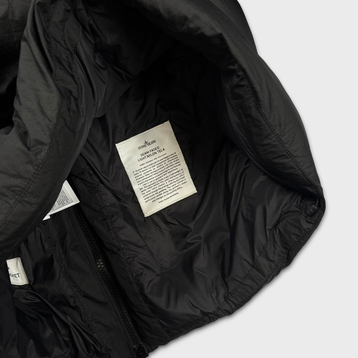 Stone Island Black Seam Faded Light Nylon Tela Down Puffer Jacket L