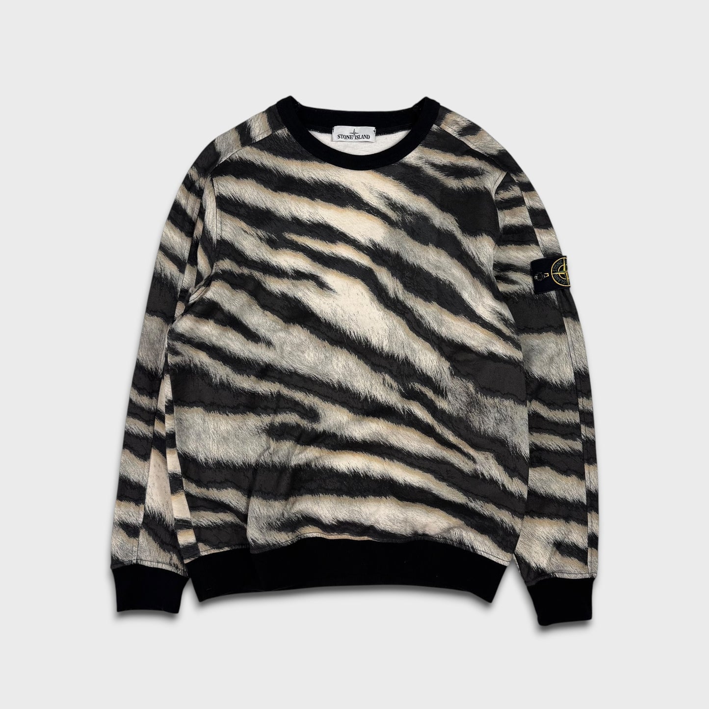 Stone Island White Tiger Print Crewneck L