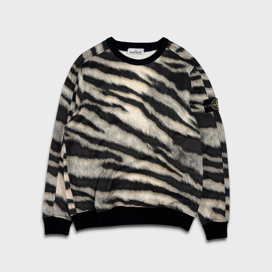 Stone Island White Tiger Print Crewneck L