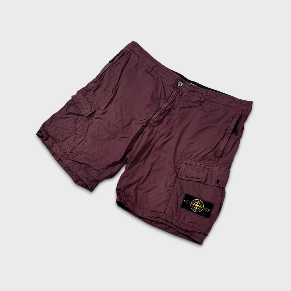 Stone Island Burgundy Tela Cargo Shorts W40