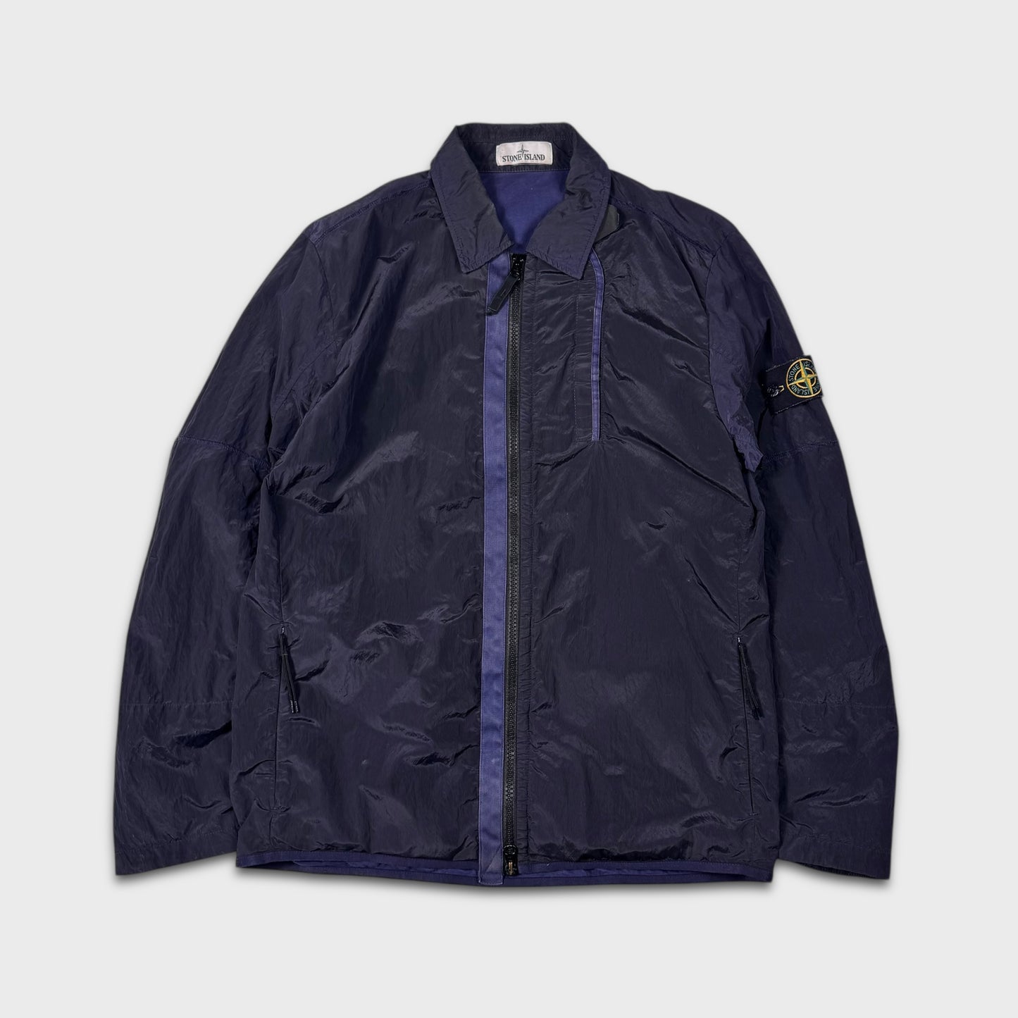 Stone Island Navy Lined Nylon Metal Overshirt Jacket L