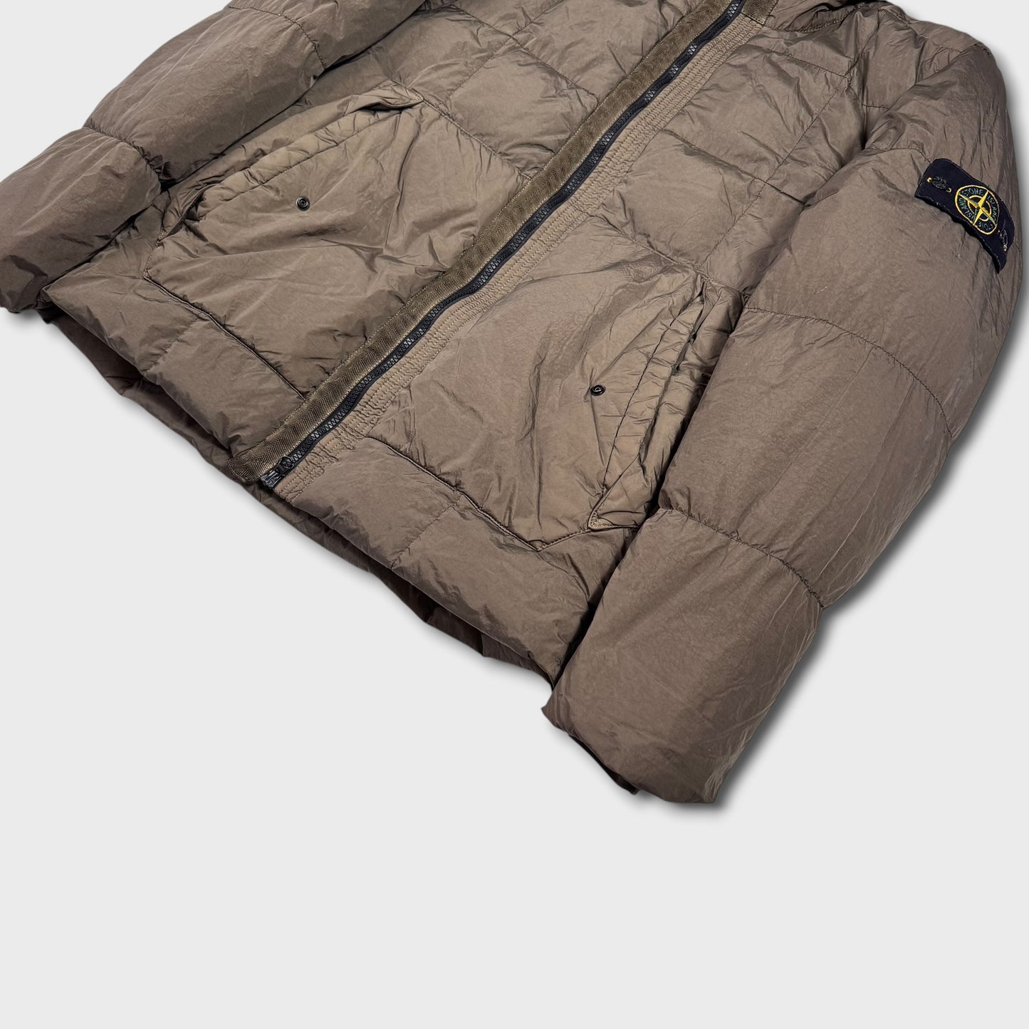 Stone Island Olive Garment Dyed Crinkle Reps Down Jacket L