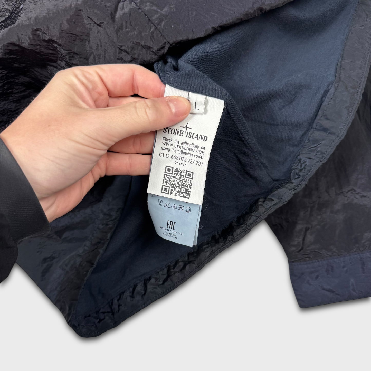Stone Island Navy Lined Nylon Metal Overshirt L