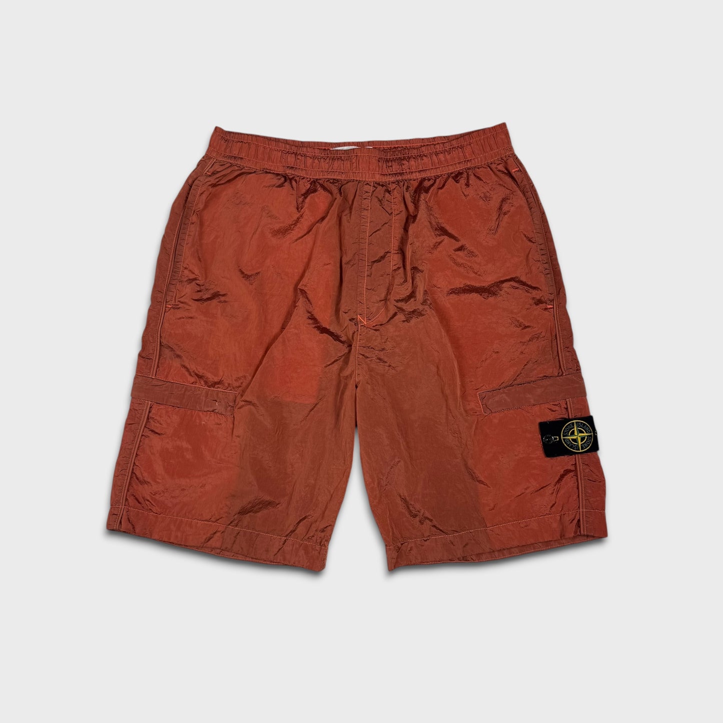 Stone Island Orange Nylon Metal Badge Shorts W34