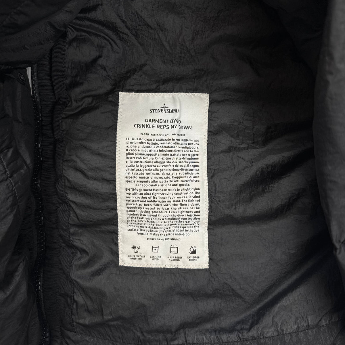Stone Island Black Crinkle Reps NY Down Puffer Jacket XL