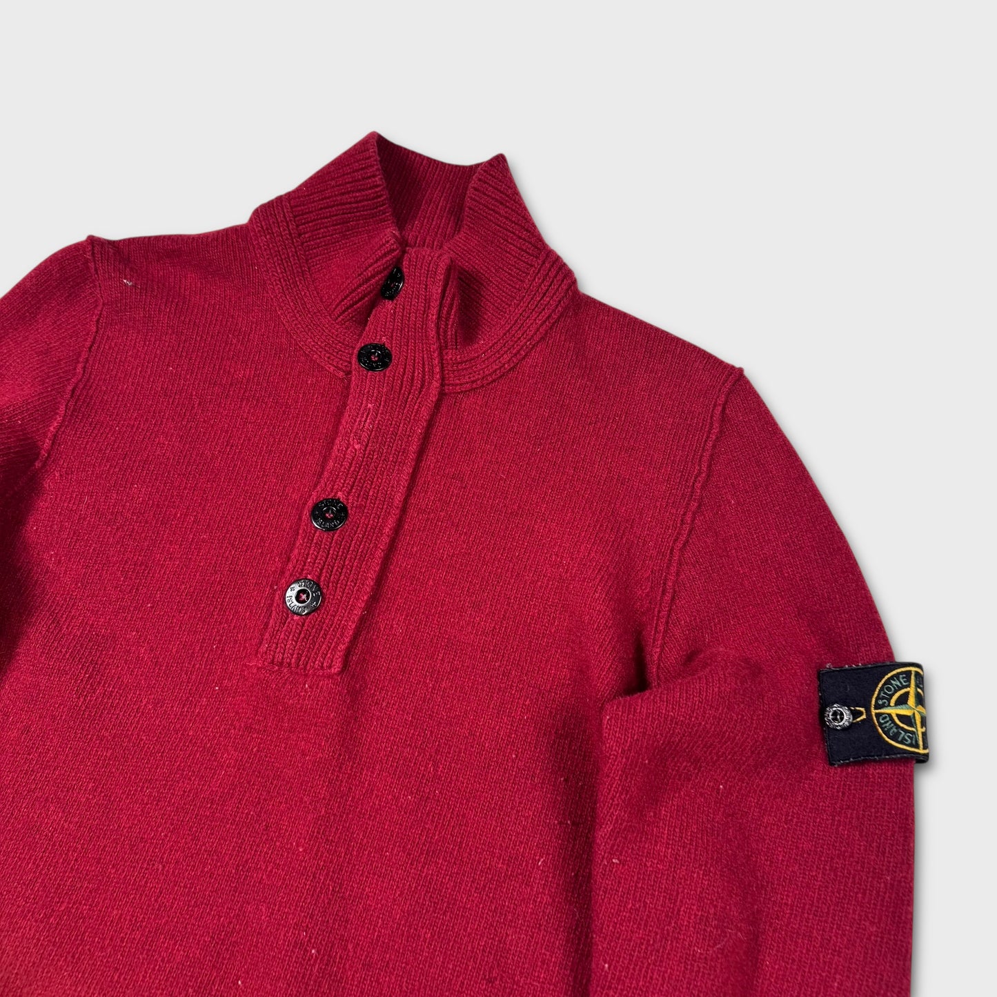 Stone Island Cherry Red Quarter Button Jumper M