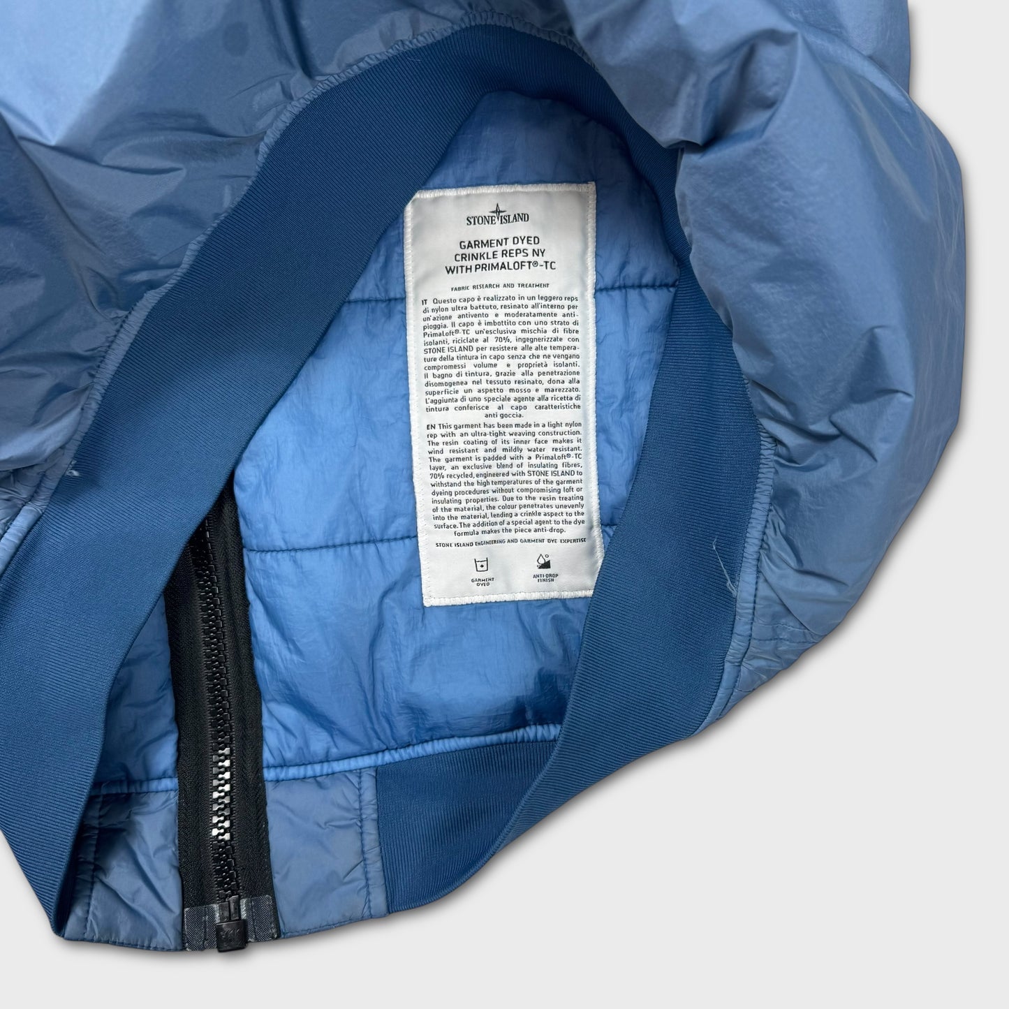 Stone Island Blue Garment Dyed Crinkle Reps Primaloft Jacket L