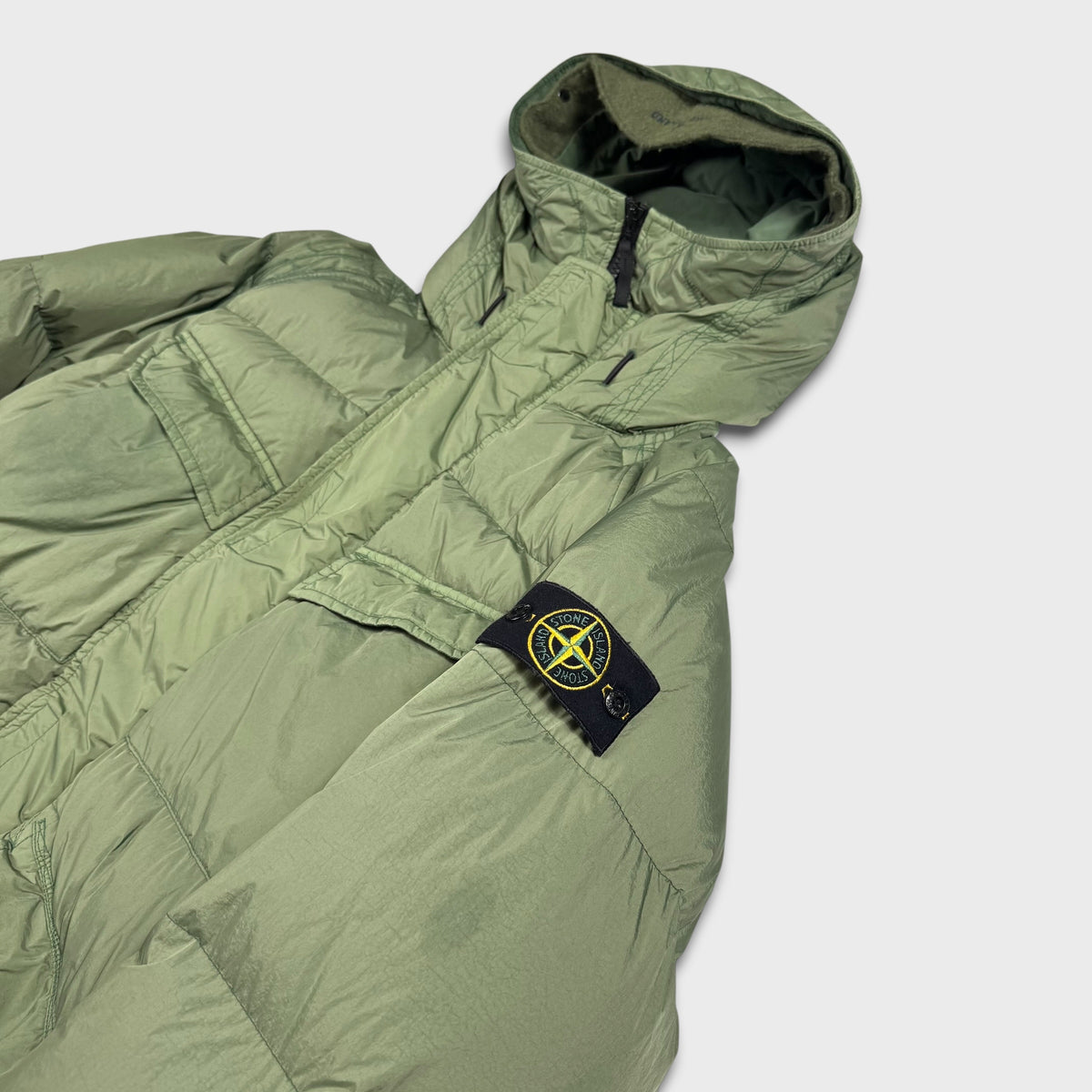 Stone Island Sage / Olive Crinkle Reps Down R-NY Parka Jacket L