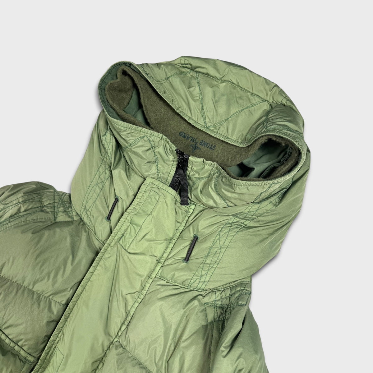 Stone Island Sage / Olive Crinkle Reps Down R-NY Parka Jacket L
