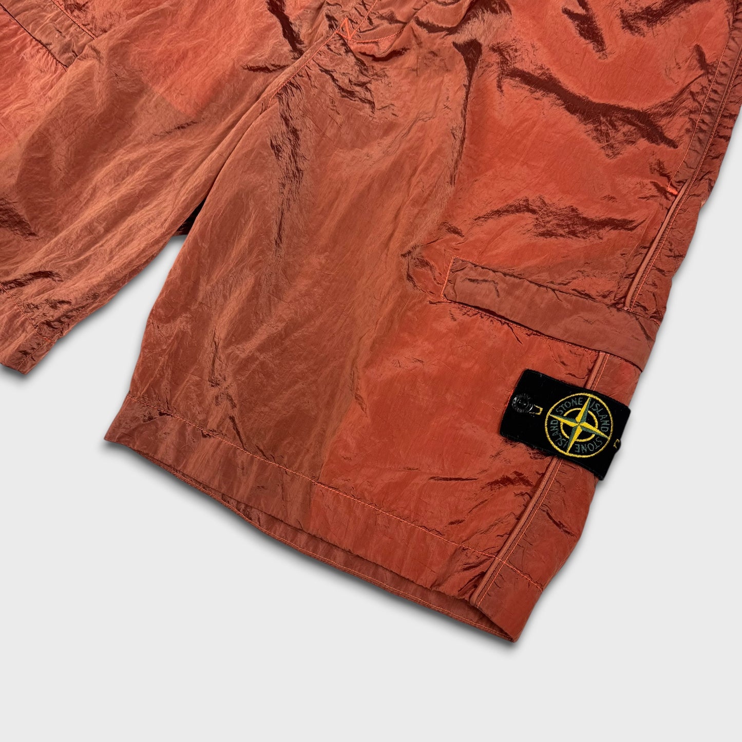 Stone Island Orange Nylon Metal Badge Shorts W34