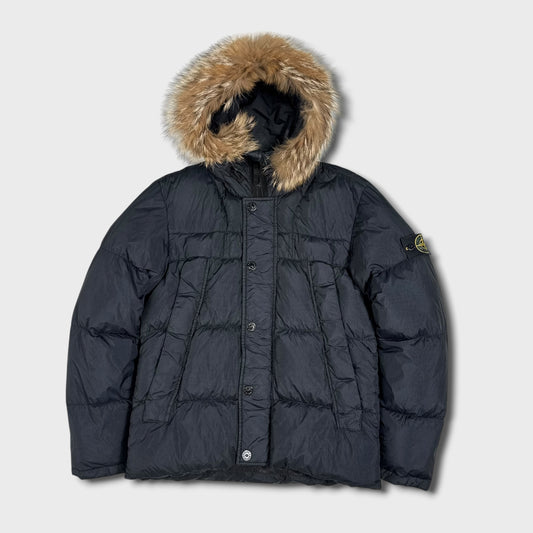 Stone Island Garment Dyed Crinkle Reps NY Down Fur Hood Jacket L