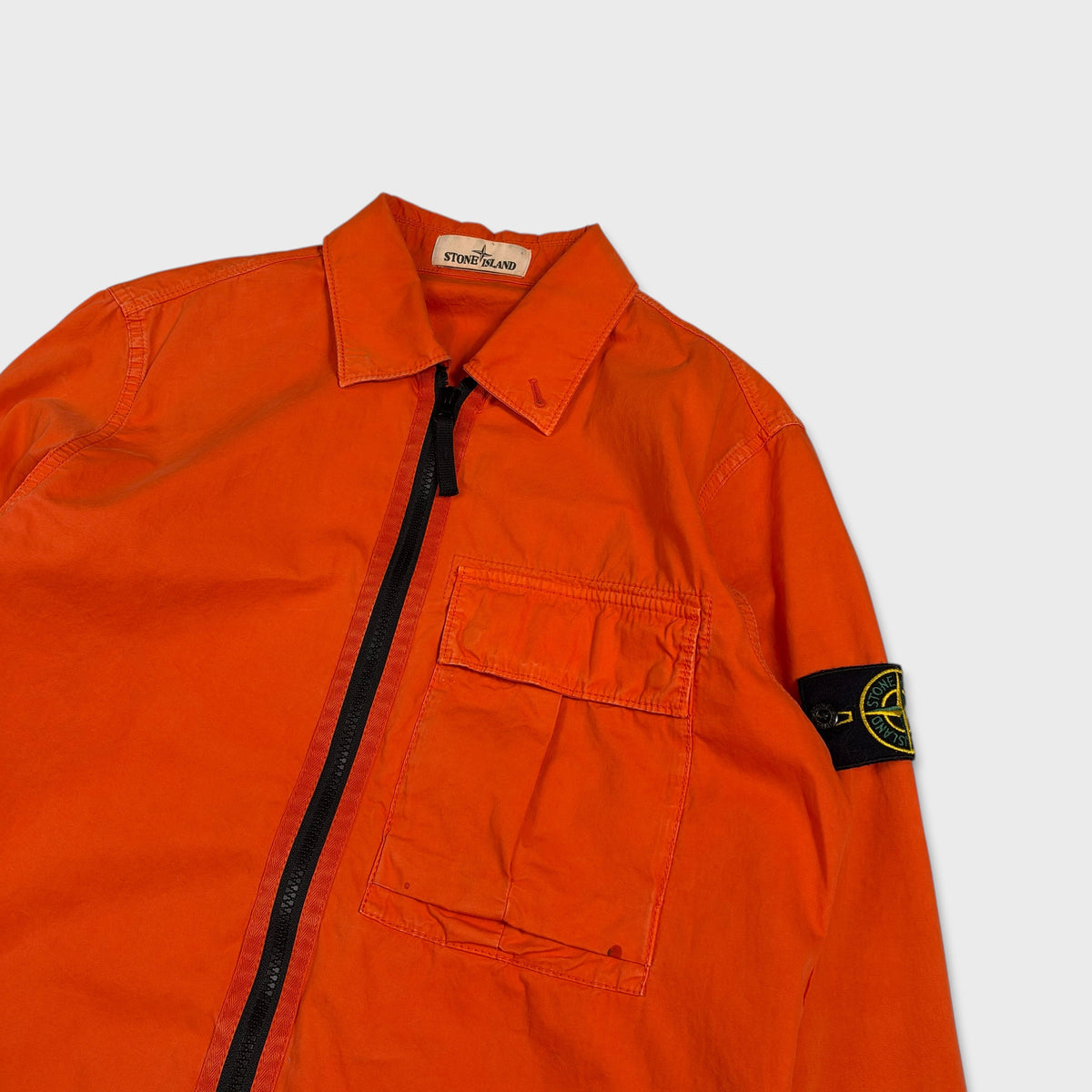 Stone Island Orange Full Zip Overshirt S