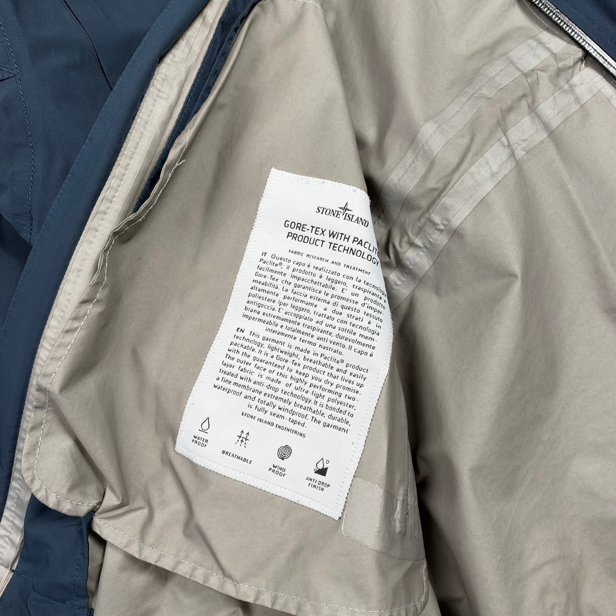 Stone Island Navy Goretex Paclite Technology Jacket L