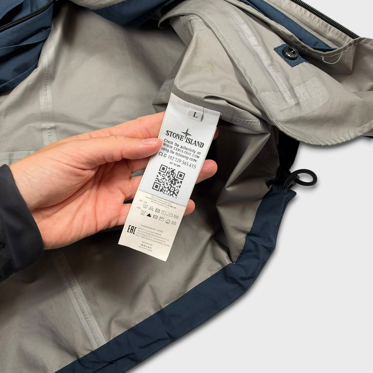Stone Island Navy Goretex Paclite Technology Jacket L