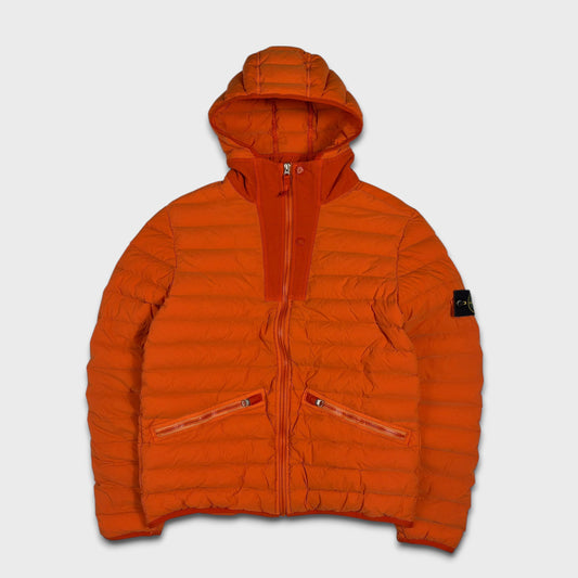 Stone Island Orange Loom Woven Down Chambers Puffer Jacket M