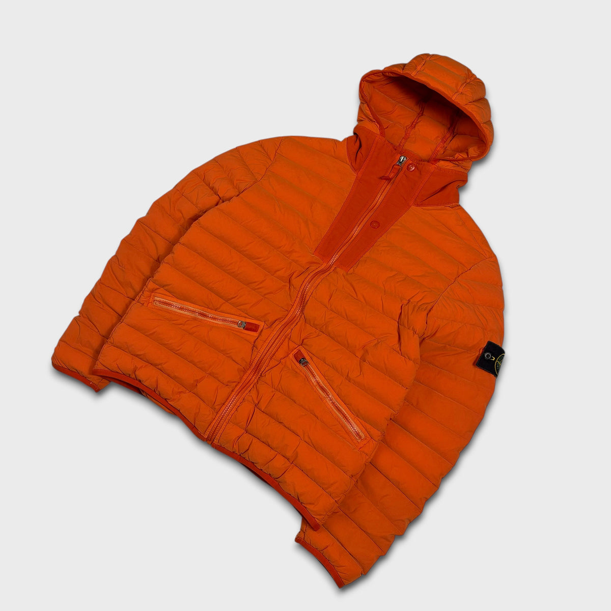 Stone Island Orange Loom Woven Down Chambers Puffer Jacket M