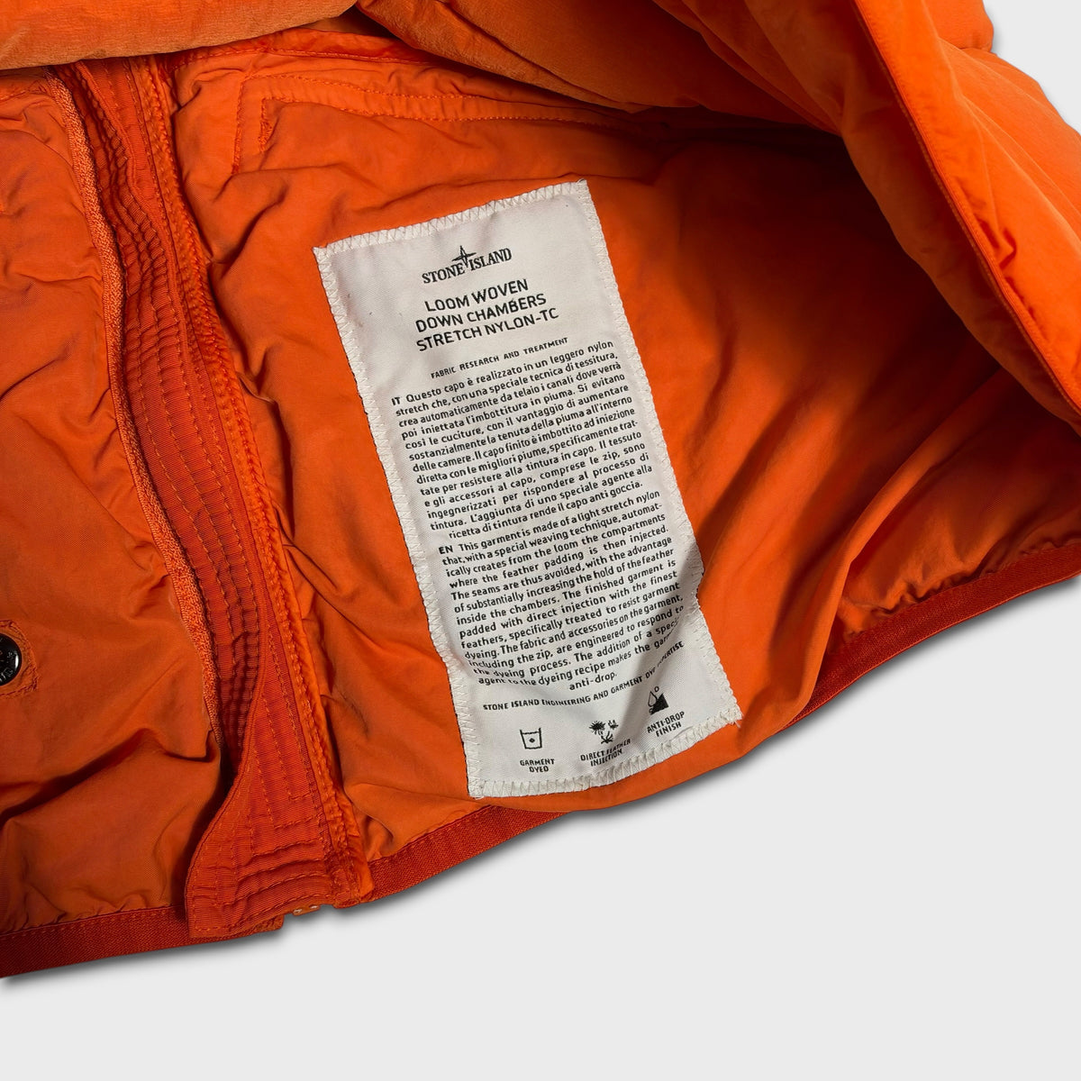 Stone Island Orange Loom Woven Down Chambers Puffer Jacket M