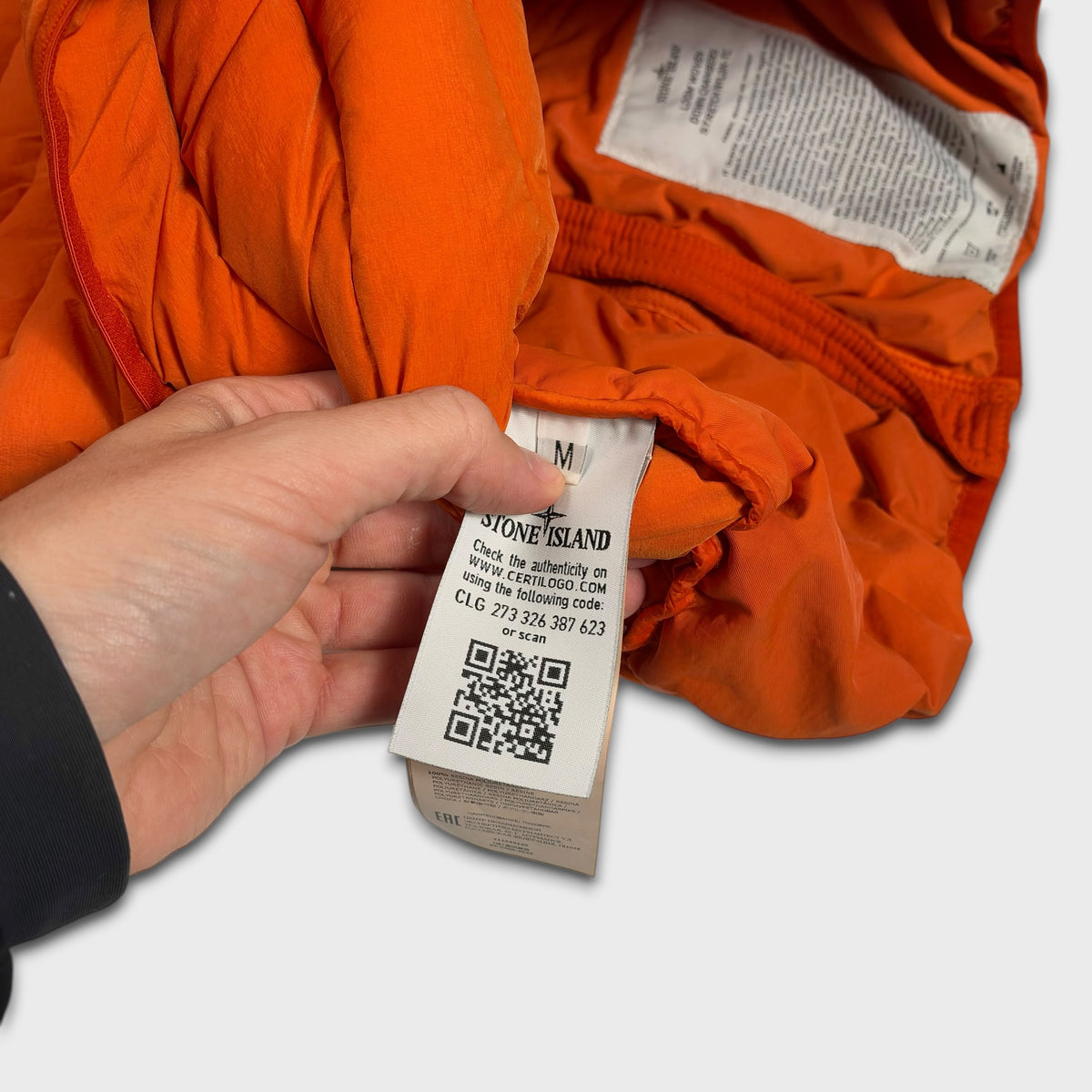 Stone Island Orange Loom Woven Down Chambers Puffer Jacket M